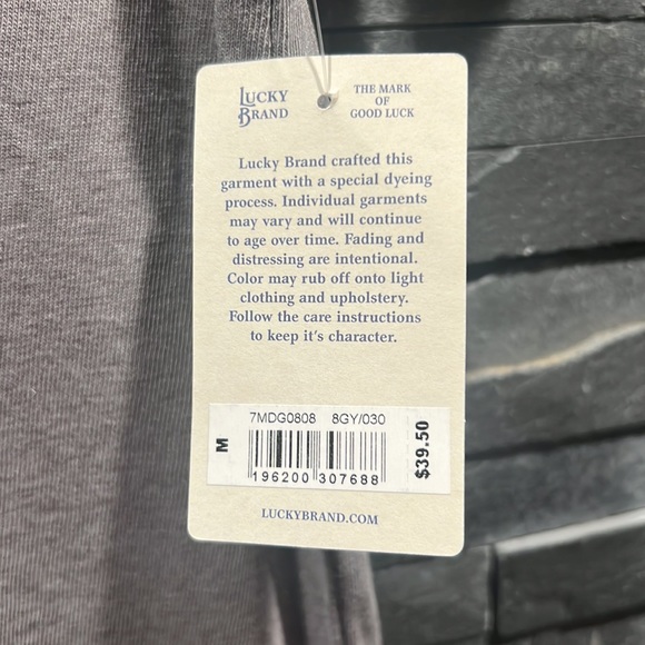 Lucky Brand Short Sleeve Crew Neck Graphic Garment Washed Distressed T Shirt - Picture 6 of 7